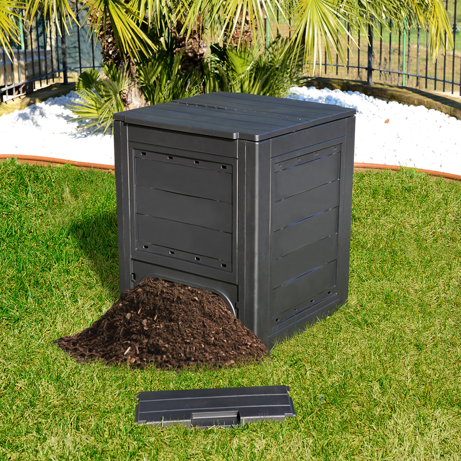 Composter da giardino in rattan WENXIA colore: marrone 60 x 60 x 83 cm 300 l con fori di ventilazione 