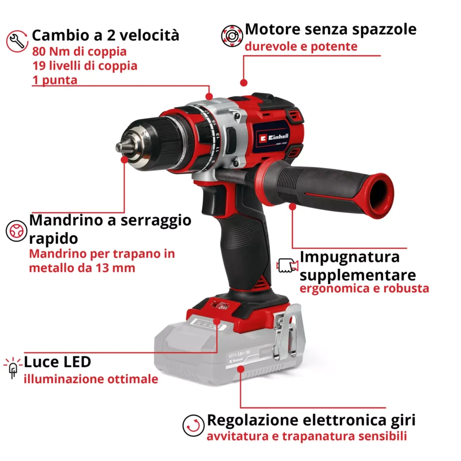 Trapano a batteria Einhell TP-CD 18/80 Li BL-Solo - immagine 2
